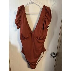 Unbranded Ribbed Brown One-Piece Swimsuit Women’s 4X V-neck Snap Closure